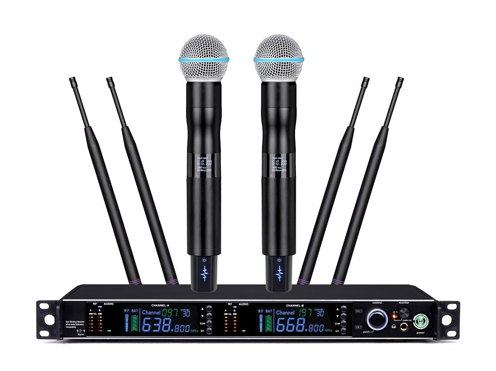 UHF PLL Professional True Diversity Dual Wireless Cordless Microphone mic System