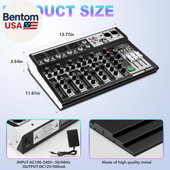 6 Channel Audio Interface Sound Board Mixing Console 16-Bit DSP DJ Mixer Audio R
