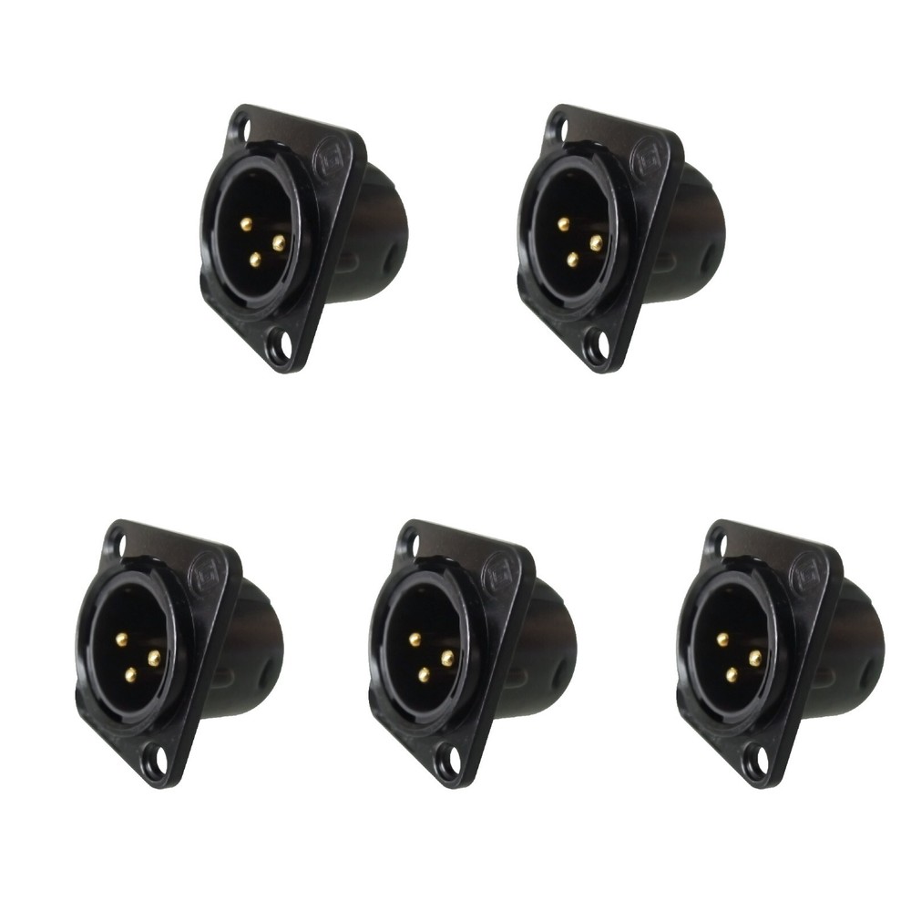 5pcs XLR 3Pin Male panel mount chassis, Fine black nickel plated housing