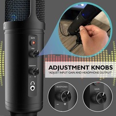 Jovial USB PC Recording Condenser Microphone – Blue LED, Adjustable Gain, Headph