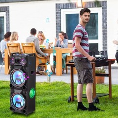Bluetooth Portable Party Speaker Wireless Dual 12″ Subwoofer Deep Bass AUX LED