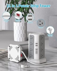 Surge Protector Power Strip Tower with USB Ports, Fararaka 10 FT Extension Co…