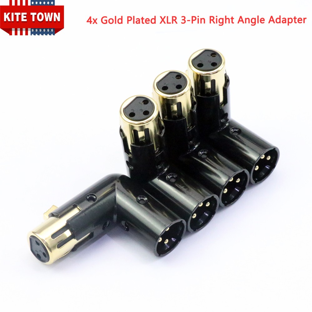 4x Gold Plated 3-Pin XLR Right Angle Adapter Adjustable 4 Angle Positions