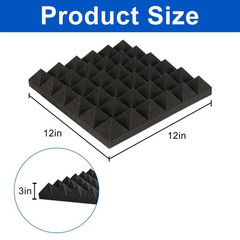 3 In. T X 1 Ft. X 1 Ft. Black Professional Pyramid Acoustic Foam Sound Absorbing