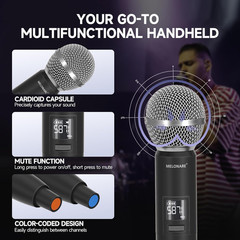 Dual Channel Wireless Microphone System, Auto-Scan Professional Cordless Dynami