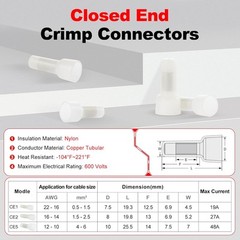 AIRIC Closed End Crimp Connectors 16-14 AWG 100 Pcs Wire AWG16-14, 100pcs