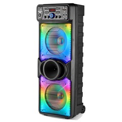 Portable Dual 10″ Bluetooth Party Speaker Woofer Heavy Bass Sound System w/ Mic