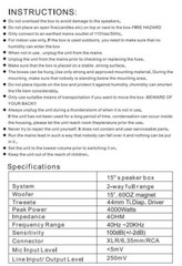 Pair 15″ 4000W Active Powered PA Speakers Amplified 2-Way Portable TWS Speakers