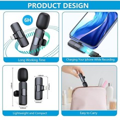 Plug-Play Wireless Lavalier Microphone Clip Mic For iPhone iPad Recording Vlog