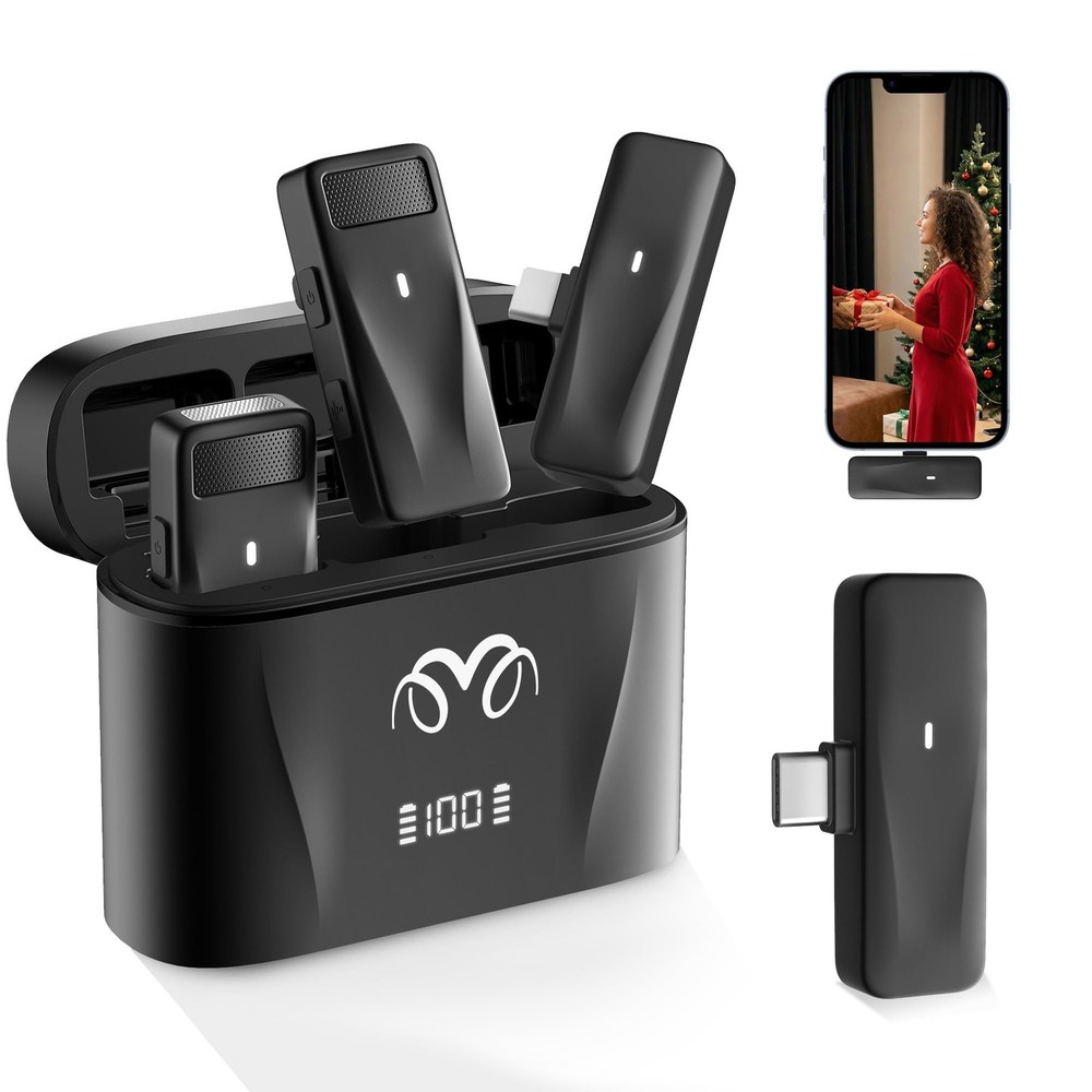 Wireless Microphone for iPhone 17/16/15 & Android, USB-C Lavalier Lapel Mic f…