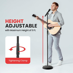 Universal Compact Base Microphone Stand – 2.8 to 5 Ft Height Adjustable Heavy Du