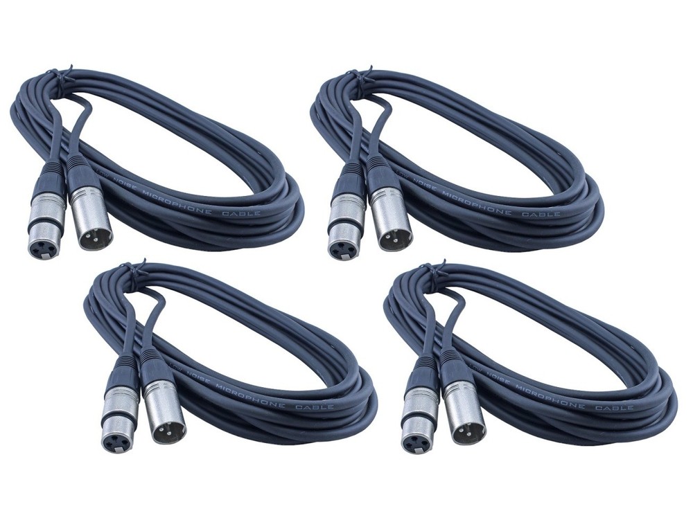 (4) Pack Professional Grade Low-Noise Microphone Cable XLRM – XLRF, 50ft