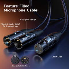 Balanced XLR Splitter Cable – 1.5Ft / 0.5M, XLR Y Cable 2 Male to 1 Female