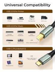 Printer Cable,Nylon Braided High-Speed USB 2.0 MIDI Cable Printer Cord to Com…