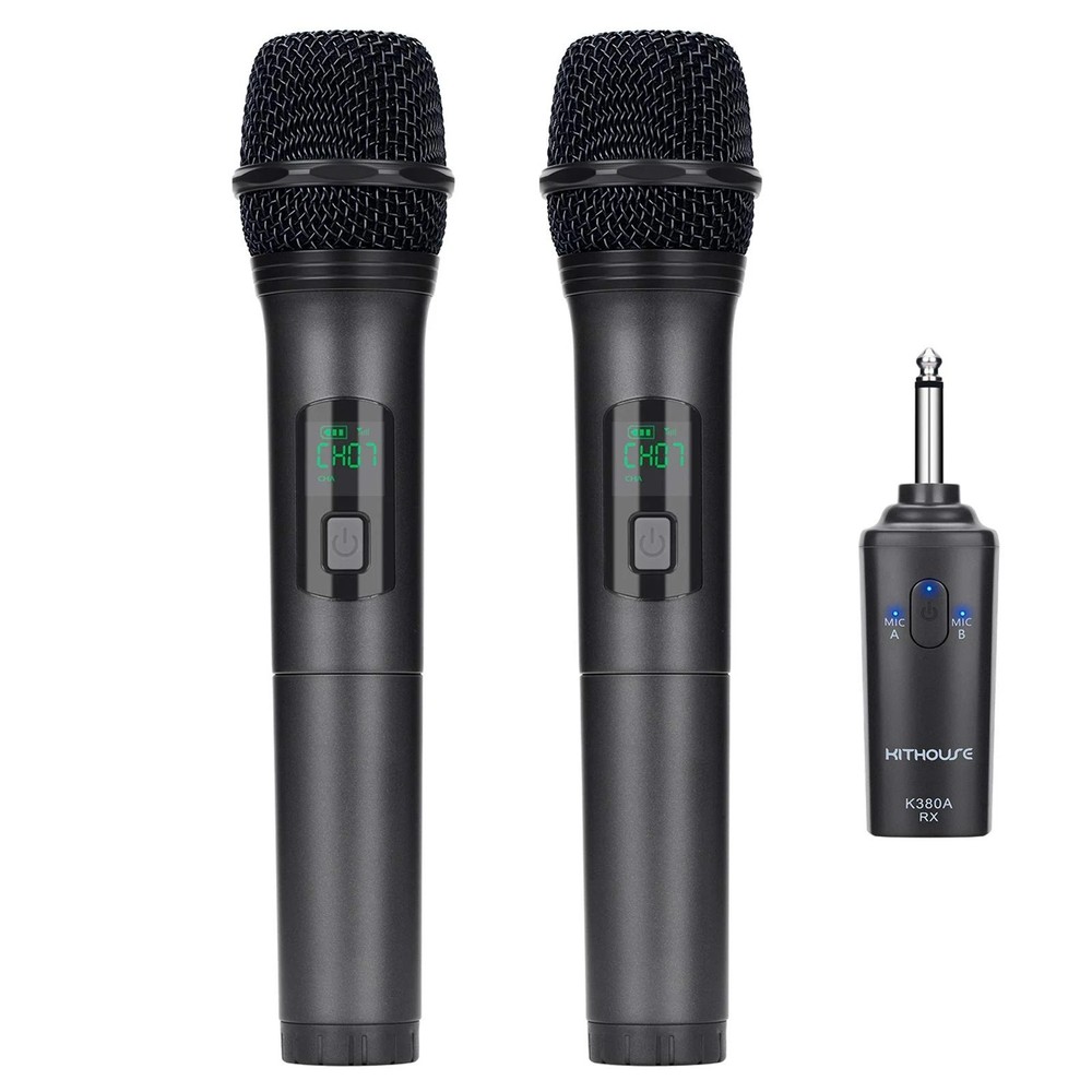 Kithouse K380A Wireless Microphone Dual Black Handheld Mics Bluetooth 1/4in TS