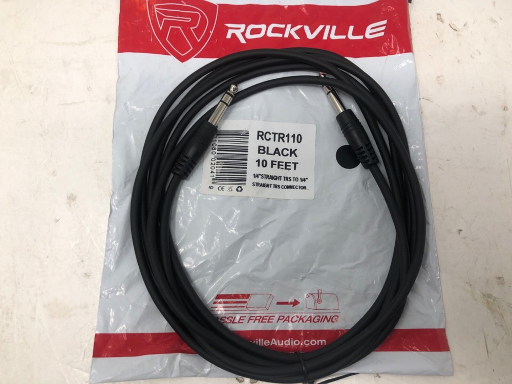 Rockville RCTR110B 10′ 1/4“ TRS to 1/4“ TRS Cable, Black, 100% Copper