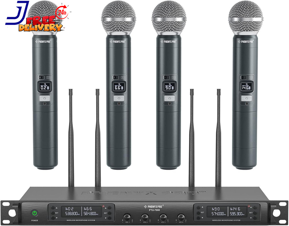 Phenyx Pro Wireless Microphone System Quad Channel Wireless Mic w/ 4×40 UHF NEW
