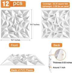 Acoustic Sound Diffuser Panels, 19.7 X 19.7 X 1 Inches 12 Pcs White PVC Plastic