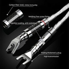 8 Awg HiFi Speaker Cable Silver Plate Banana/Spade Plug 8N OCC Carbon Fiber Wire