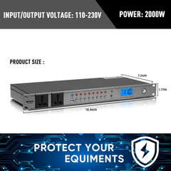 20A Rack Mount Power Conditioner with 10 Outlets & Surge Protection