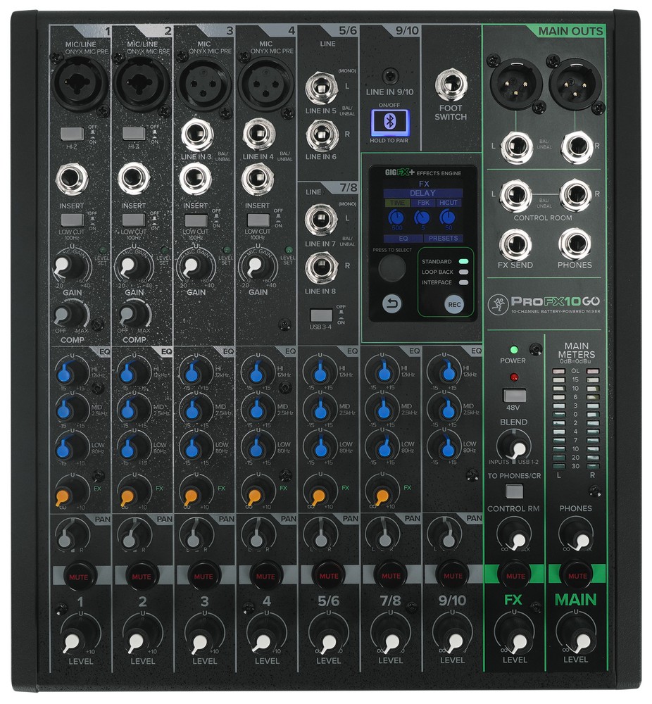 Mackie ProFX10GO 10-Channel Battery Powered Analog Mixer w/FX/USB/Bluetooth