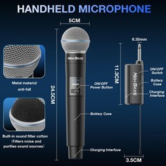 Wireless Microphone, Rechargeable Dual Cordless Medium to Large, Black