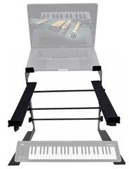 Rockville Dual Shelf Laptop+Controller Stand for Korg microKEY-49 Keyboard
