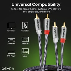 GEARit RCA Cable (25FT) 2RCA Male to Stereo Audio 25 Feet, Gray