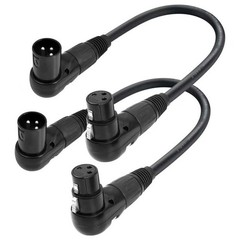 2 PCS 1FT 3Pin Right Angle XLR Cable Male To Female Mic Cord 90Degree Black