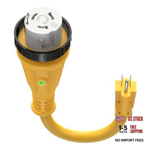 50 Amp to 15 Amp 110V RV 15M/50F 12″ (No Surge Protector, LED Indicator)