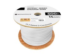 Monoprice Speaker Wire, CL2 Rated, 2-Conductor, 14AWG, 500ft, White