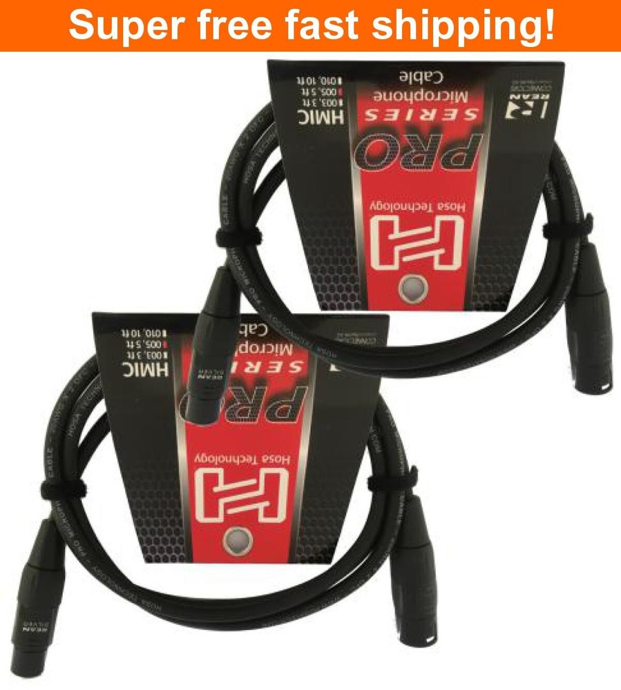 2 Pack Hosa Pro Microphone Cable, Neutrik REAN Connectors REAN XLR3F to XLR3M