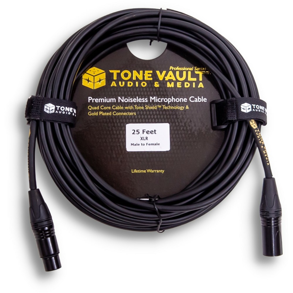 25 Ft – Premium Noiseless Quad Core Microphone Cable with Gold Plated Contacts