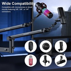 Microphone Arm Adjustable Boom Stand Low Profile Chrome-plated
