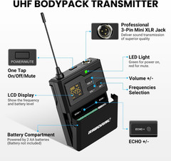 UHF Wireless Lavalier Microphone System-Lavalier & Headset Mics