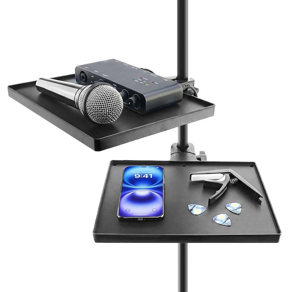 2 PCS 10.6×8 Inch Adjustable ClampOn Mic Microphone Stand Utility Tray Rack