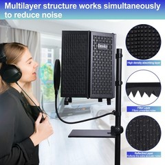 Dmsky Microphone Isolation Shield with Pop Filter & Tripod Stand, Foldable Mic S