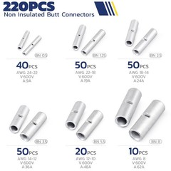 Haisstronica Non Insulated Butt Connectors Kit 220pcs for 220