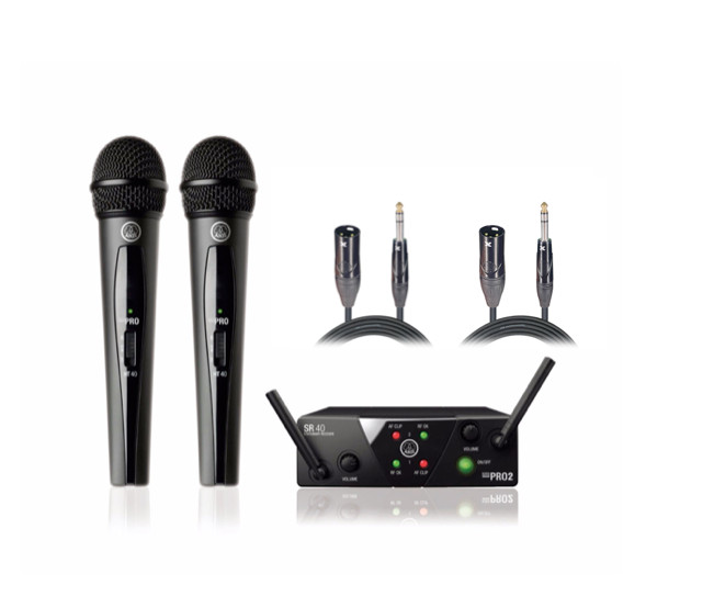 AKG WMS 40 MINI2 Dual Handhelds Plus 2 Trs-Xlr 10′ cords US25AC