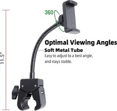 Mic Stand Phone Holder, Flexible Mount with 7.9″ Removable Clip