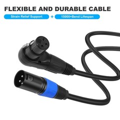 2 PCS 3.3FT Black Right Angle 3Pin XLR Straight Male To 90 Degree Female Mic