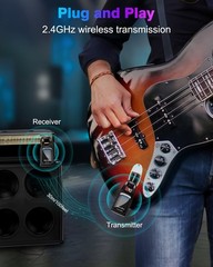 Wireless Guitar System 2.4GHz with 6 Channels 24Bit/48KHz Hi-Res Audio Rechar…