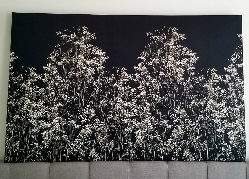 Sound Absorbing Wall Panel – White and Black Flowering Branches