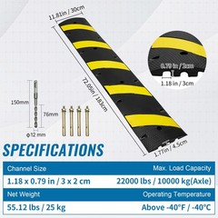 VEVOR 72“ Rubber Speed Bump 2 Channel 22000 lbs Load Heavy Duty Speed Hump