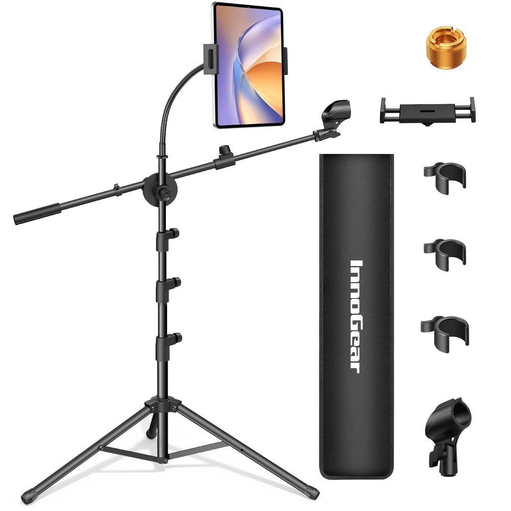 Mic Stand, 6 in 1 Microphone Stand Floor with Tablet Phone Holder Height Adju…
