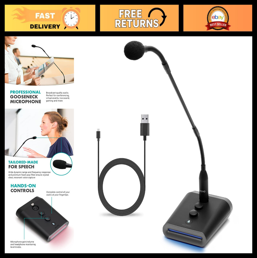 Professional 18″ Gooseneck USB Microphone with RGB Lights, Gain & Mute – Ideal f