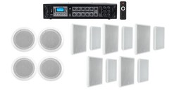 Commerical 6-Zone Amp+(4) 6.5″ White Ceiling+(10) Wall Restaurant/Bar Speakers