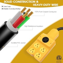 240V to 120V Adapter, Generator Plug NEMA L14-30P to L14-30R and 4 Port Yellow