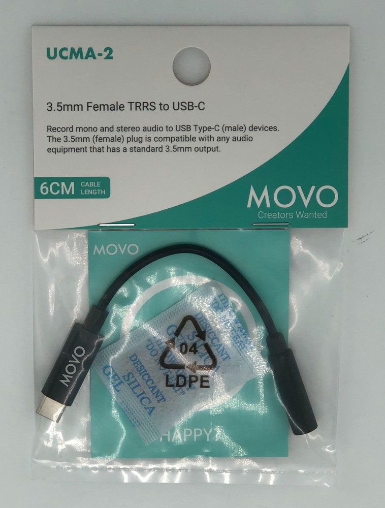 Movo Photo UCMA-2 Female 3.5mm TRRS to USB-C Male Microphone Adapter Cable, 5.5″