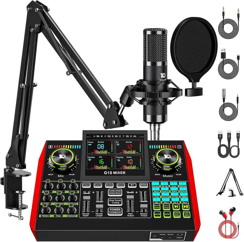 Podcast Microphone Bundle Audio Mixer Kit for PC Phone Streaming Gaming DJ
